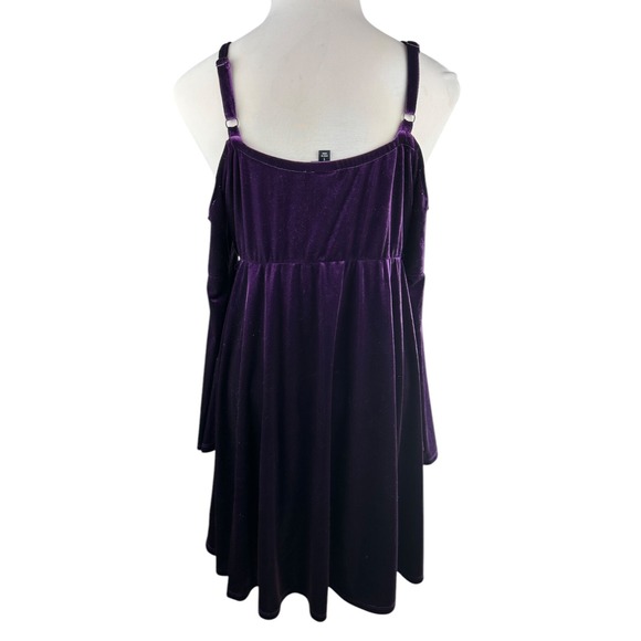 *Flawed Torrid Mini Velvet Cold Shoulder Surplice Dress Purple Size 1X No Tie - Picture 7 of 16